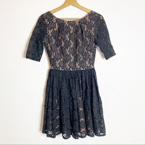 Rachel Zoe- Black/Nude 3/4 Sleeve Lace Dress- 2